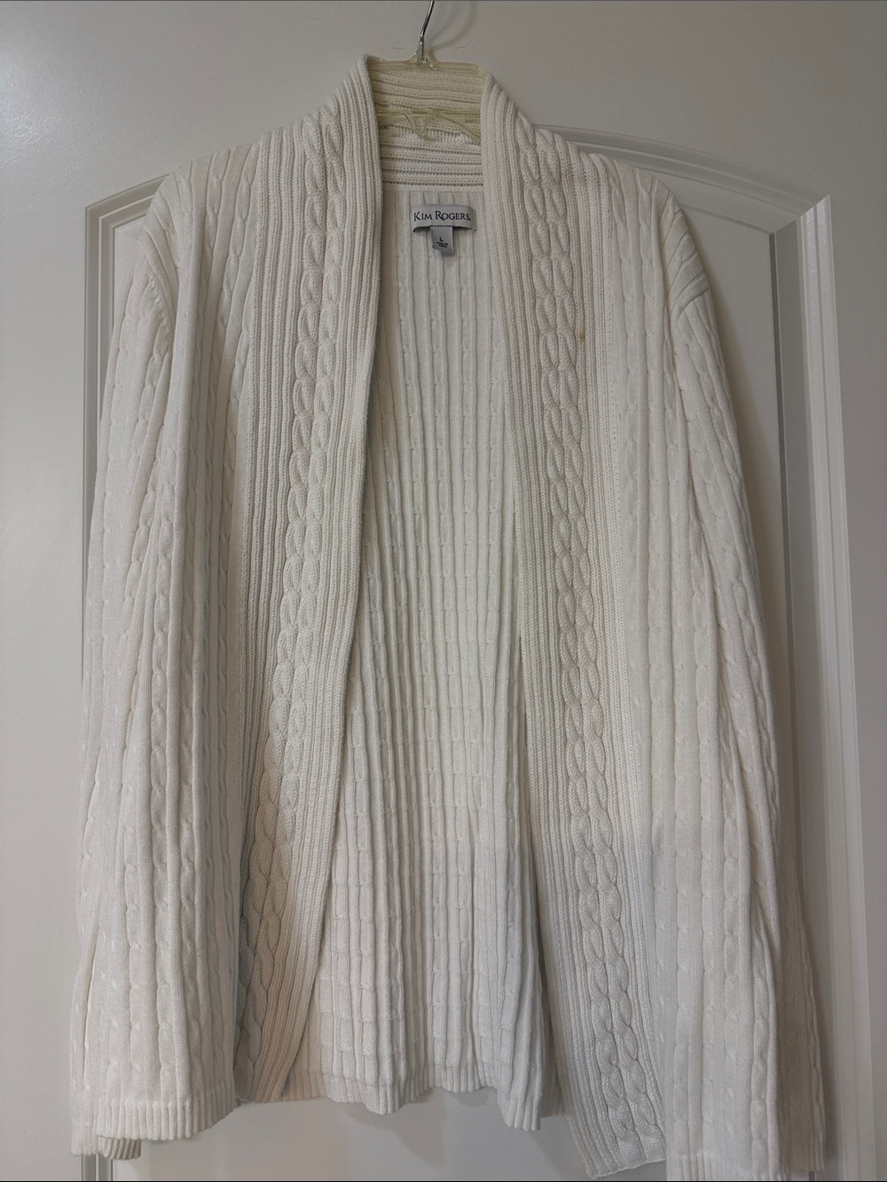 Kim Rogers Cream Cable-Knit Shawl Collar Cardigan